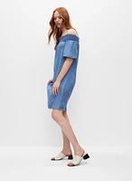 Robe droite en tencel à encolure bateau