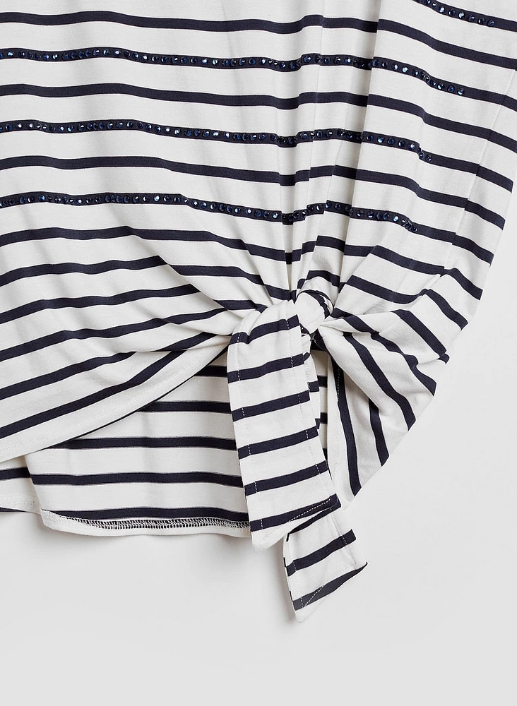 T-shirt rayé avec lien à nouer