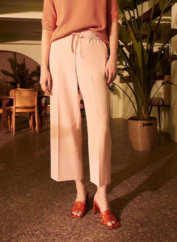 Pleated Pull-On Gaucho Pants