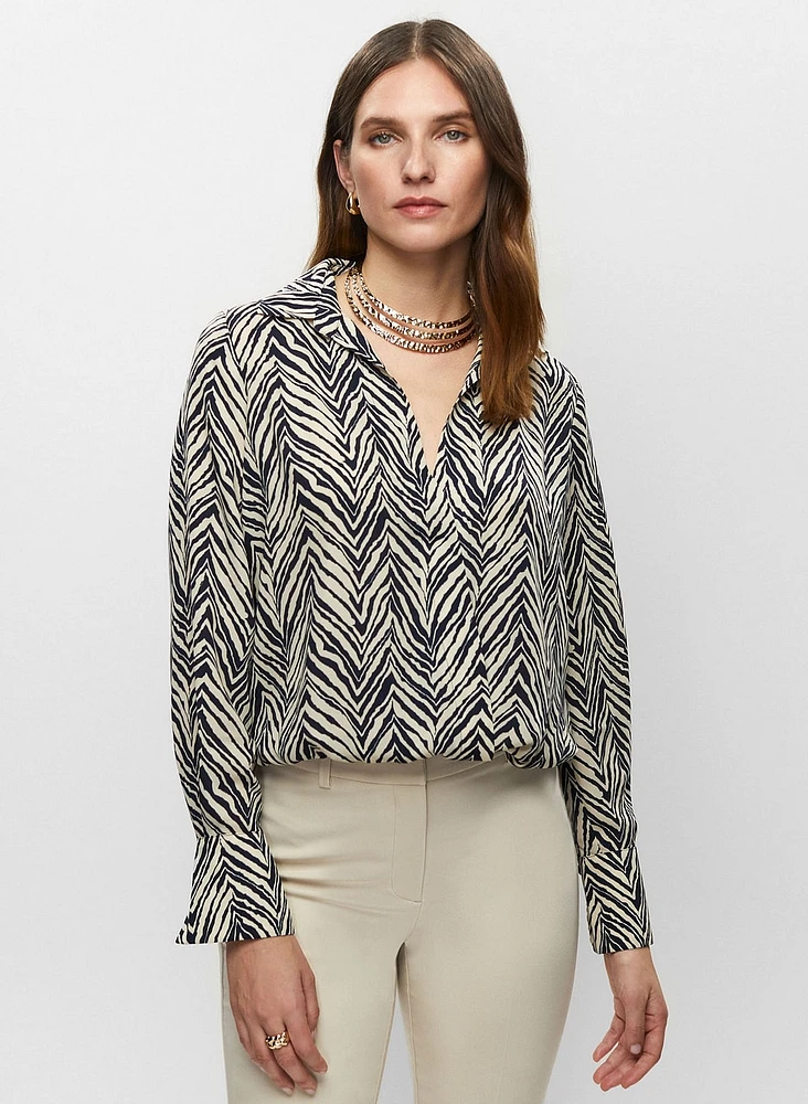 Wrap-Style Chevron Print Blouse