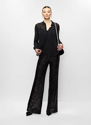 Chemisier à clous et pantalon à sequins