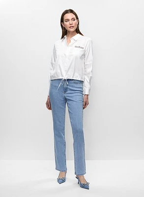 Rhinestone Detail Shirt & Straight Leg Jeans