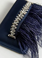 Pochette à sangle avec cristaux et plumes