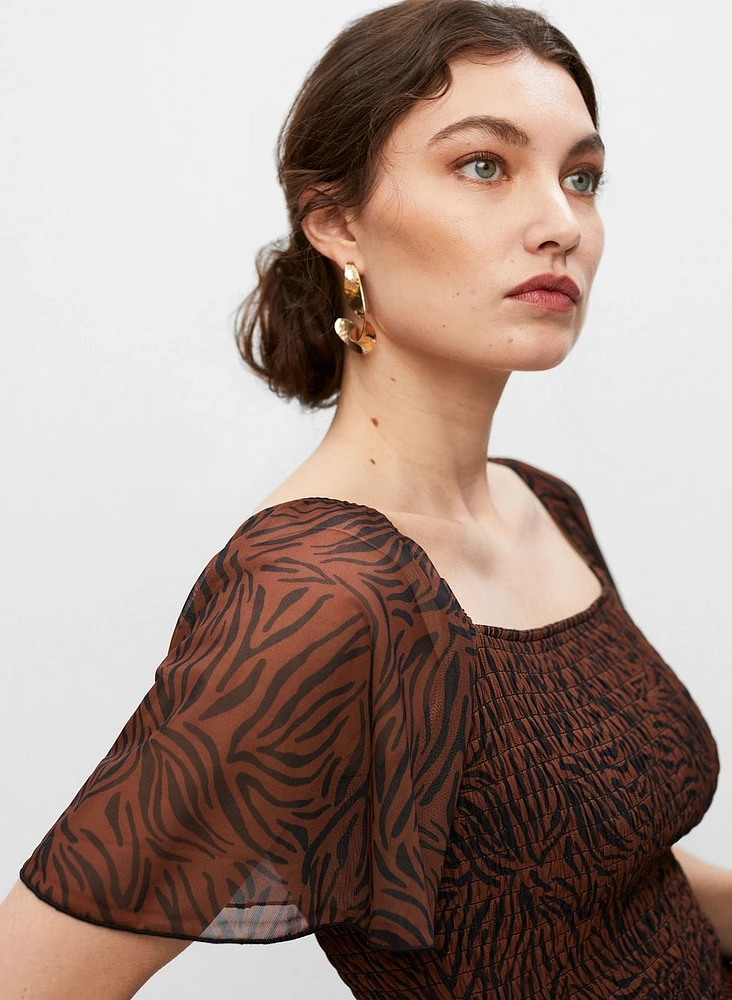 Animal Print Smocked Top