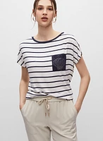 Stripe Print Shell Pocket Tee