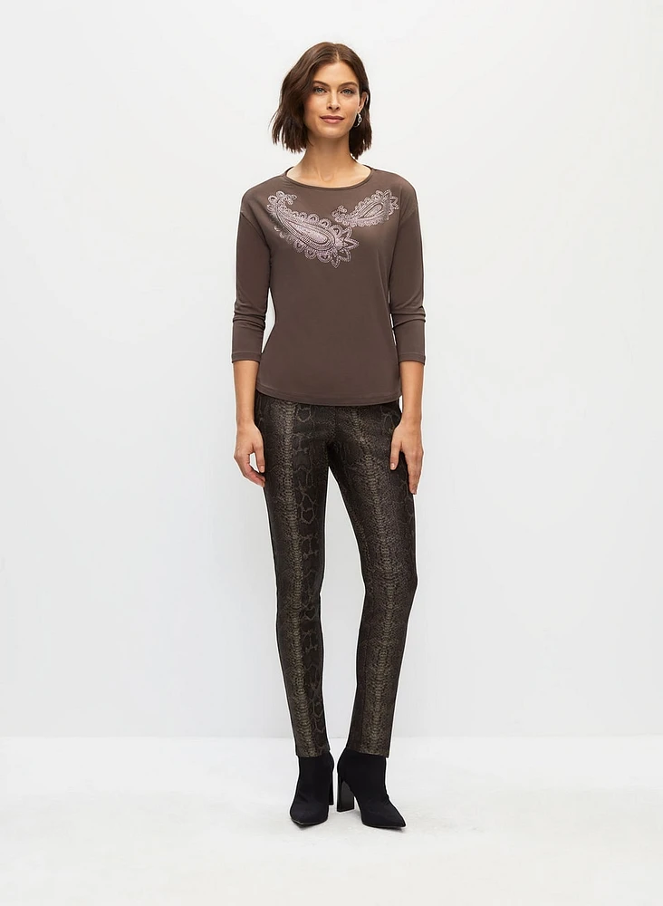 Kayla Pull-On Snakeskin Print Pants