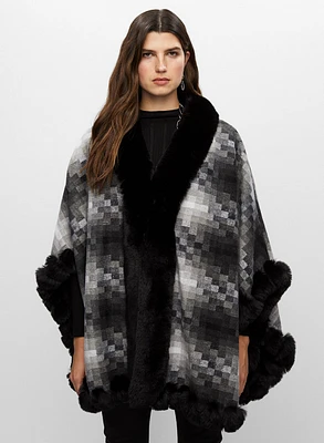Faux Fur Trim Poncho