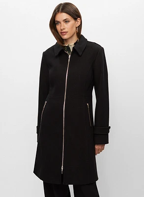 Zip Front Wool Blend Coat