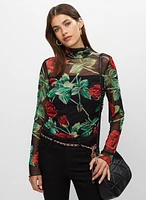 Semi-Sheer Floral Motif Top