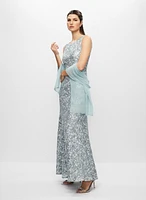 Lace & Sequin Sleeveless Evening Dress