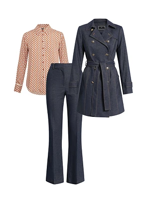 Trench mi-long avec chemise et jean évasé