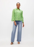 Eyelet Button Front Blouse