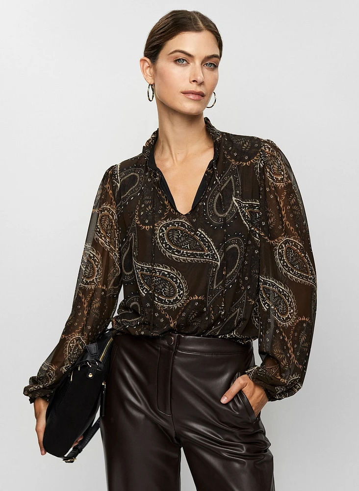 Paisley Print Mesh Blouse