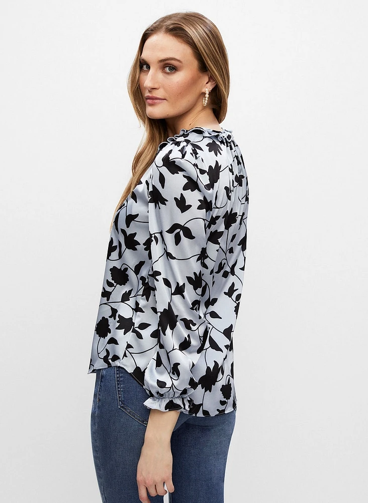 Floral Print Ruffle Detail Blouse