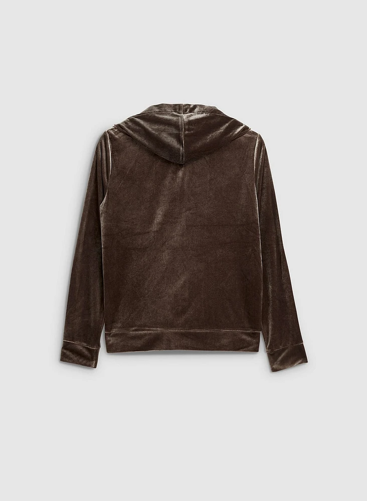 Velour Zipper Front Hoodie