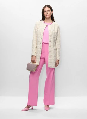 Veste longue en tissu bouclé et pantalon habillé à jambe large