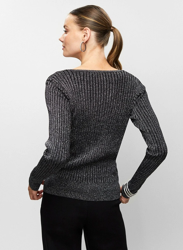 Jewel Button Metallic Sweater