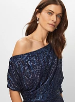 Robe sirène en sequins à épaule tombante
