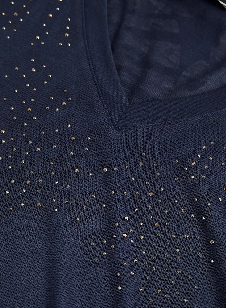 T-shirt à détail de feuilles palmier et strass