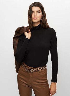 Ruffle Neck Long Sleeve Top