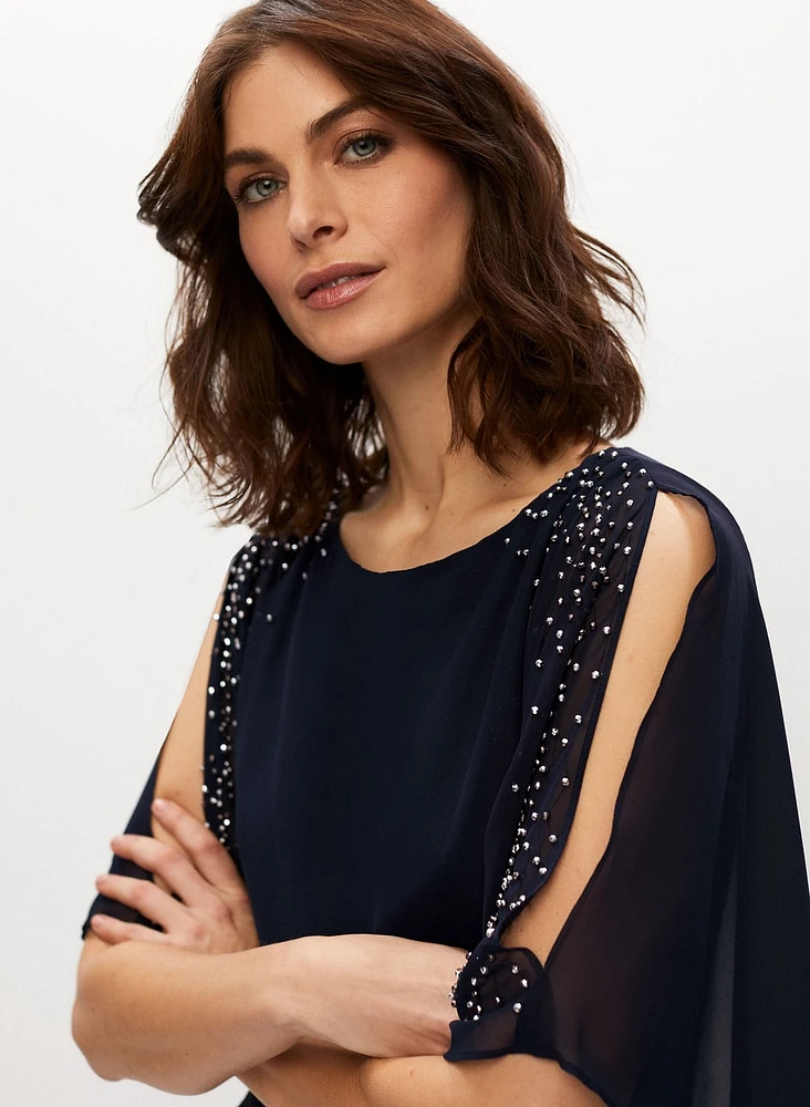BA Nites - Robe poncho à manches fendues et pierres