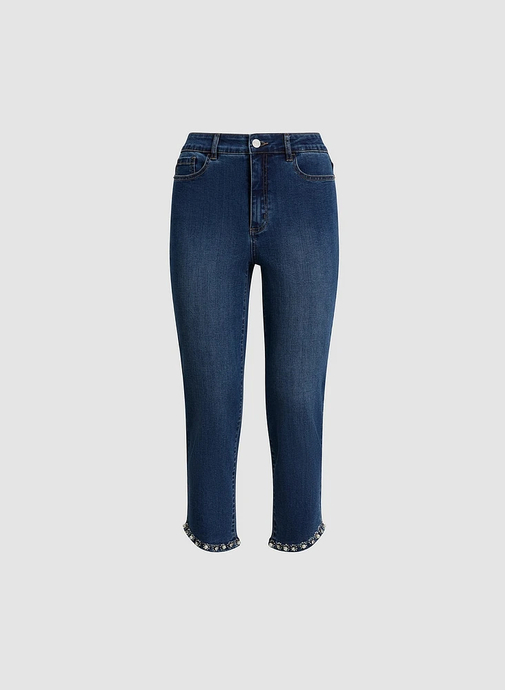 Capri en denim à ourlet enjolivé