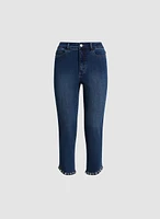 Capri en denim à ourlet enjolivé