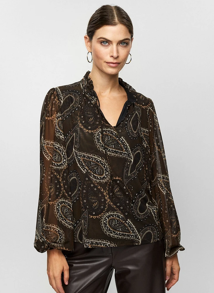 Paisley Print Mesh Blouse