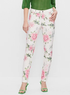 Floral Motif Slim Leg Jeans