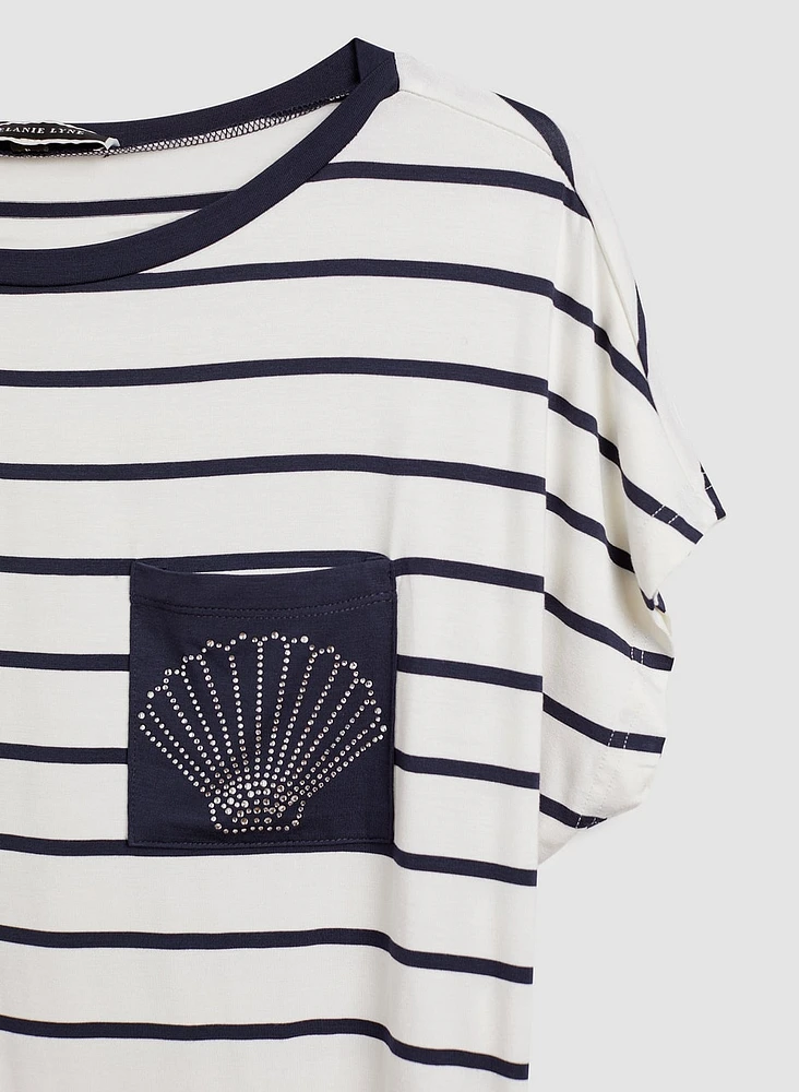 T-shirt rayé à détail coquillage