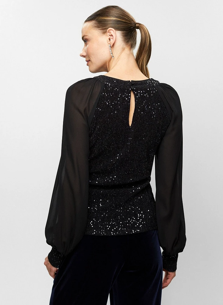 Sequin Embellished Chiffon Sleeve Top