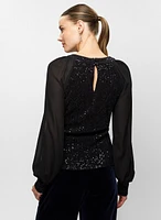 Sequin Embellished Chiffon Sleeve Top
