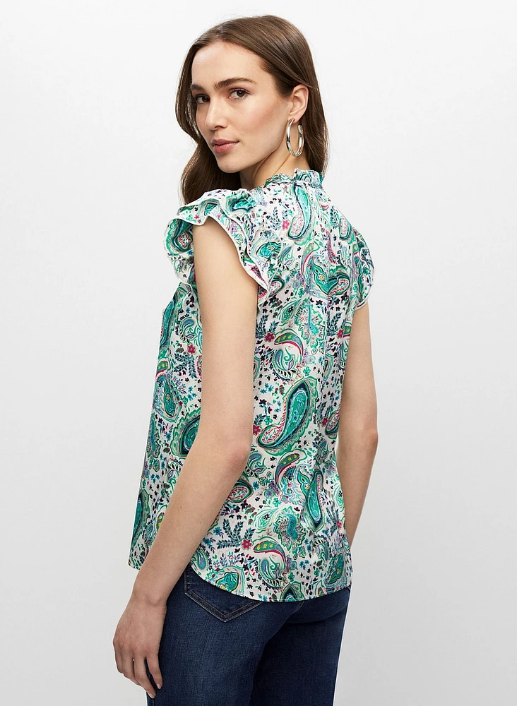 Paisley Print Split-Neck Blouse