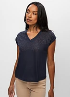 T-shirt à détail de feuilles palmier et strass