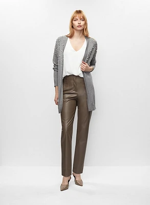Cardigan mi-long et pantalon en cuir végane