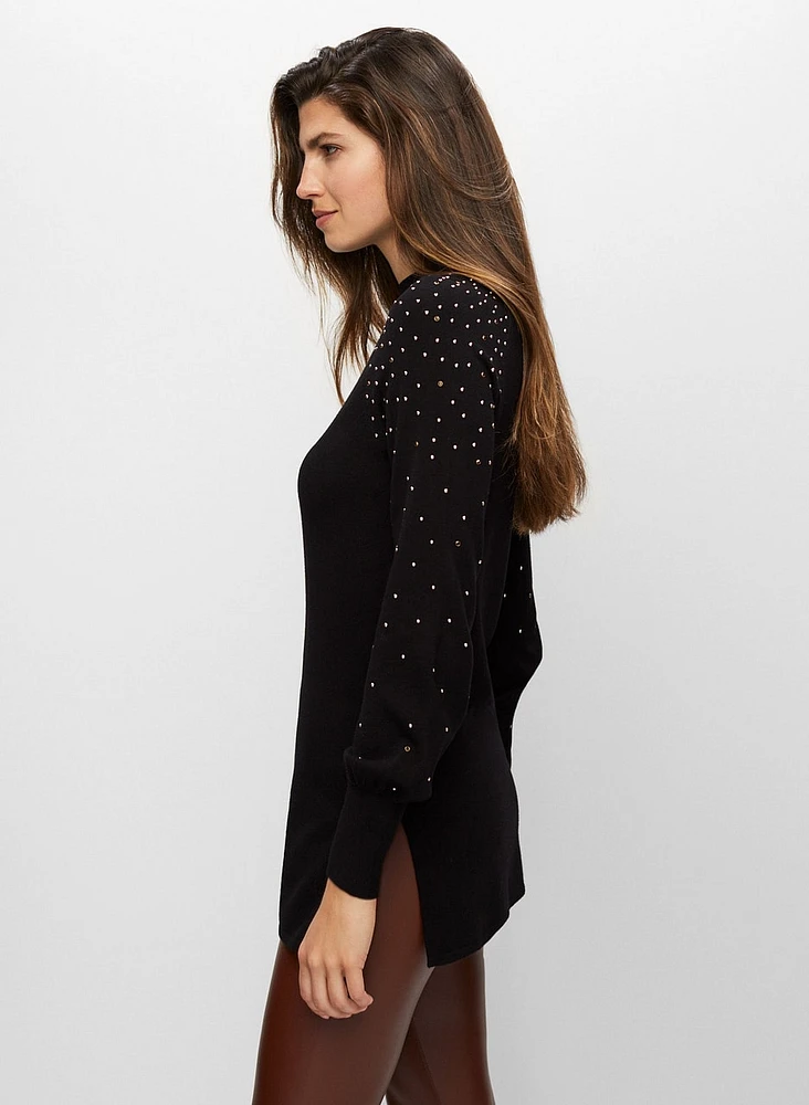 Stud Detail Mock Neck Sweater