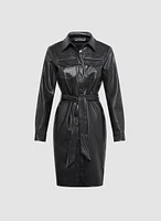 Vegan Leather Shirt Dress