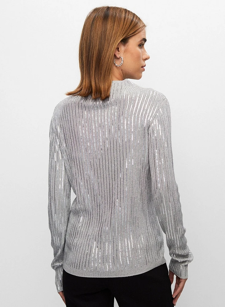 Pull en tricot côtelé à sequins