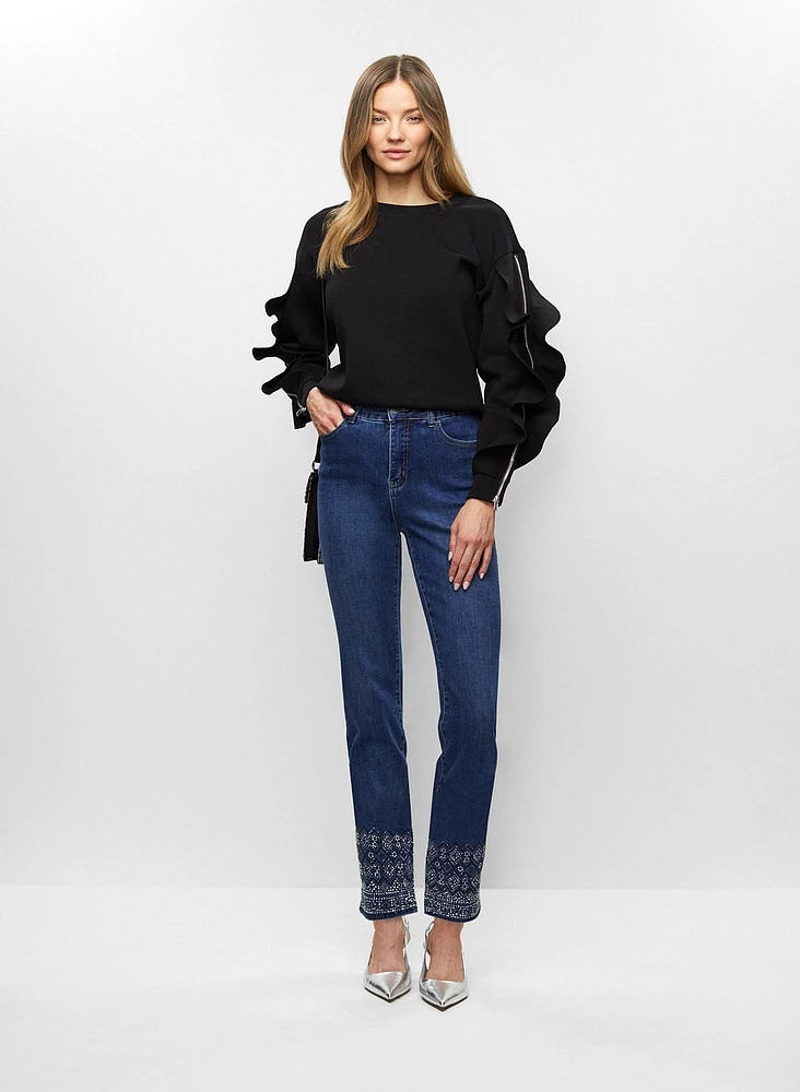 Ruffle Sleeve Top & Embellished Jeans