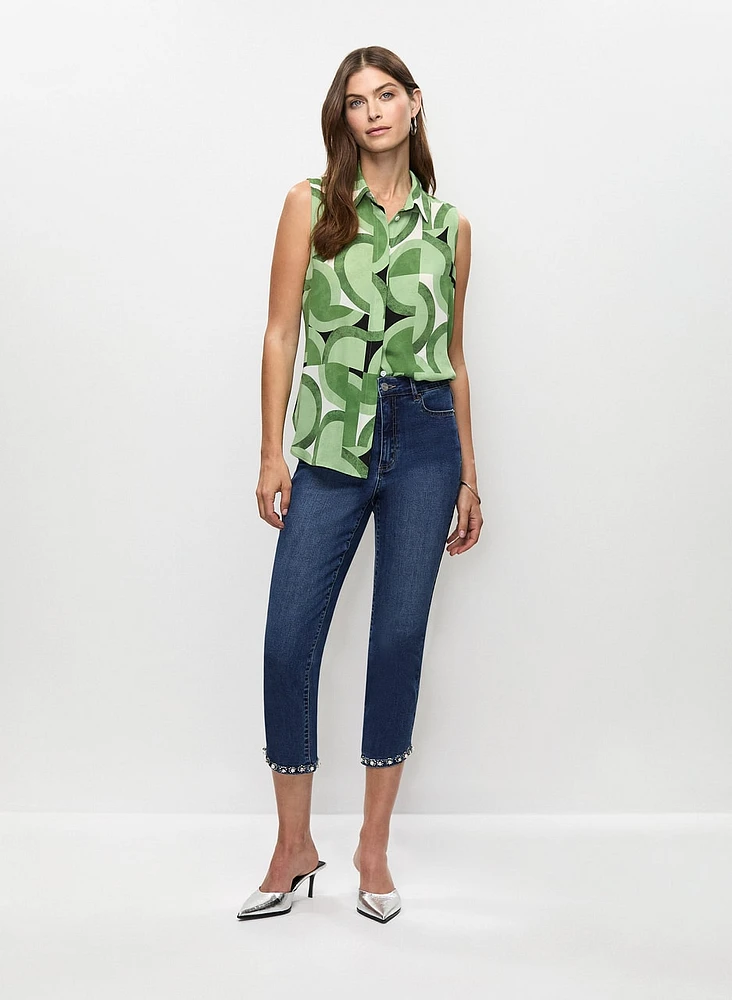 Capri en denim à ourlet enjolivé