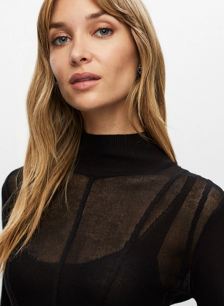 Sheer Mock Neck Sweater