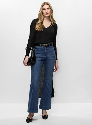 Cardigan long en tricot et jean évasé
