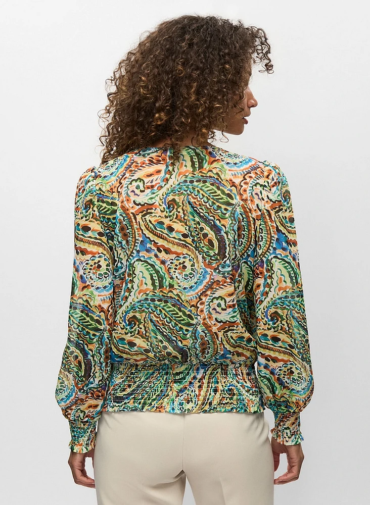 Haut smocké à motif cachemire
