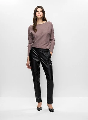 Cut-Out Sweater & Vegan Leather Pull-On Pants