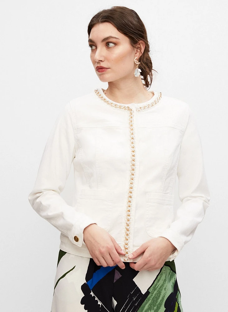 Veste col rond à bordure en maillons