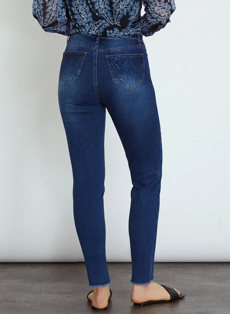 Rhinestone Pocket Slim Leg Jeans