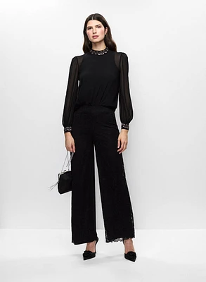 Chiffon Blouse & Lace Trim Pants