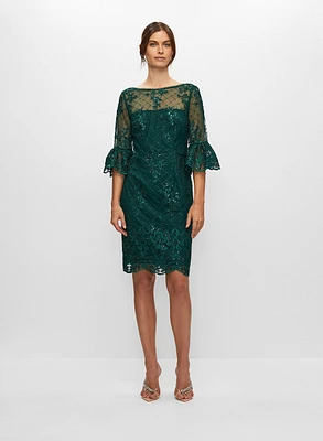 Adrianna Papell - Robe en dentelle brodée et manches à volants