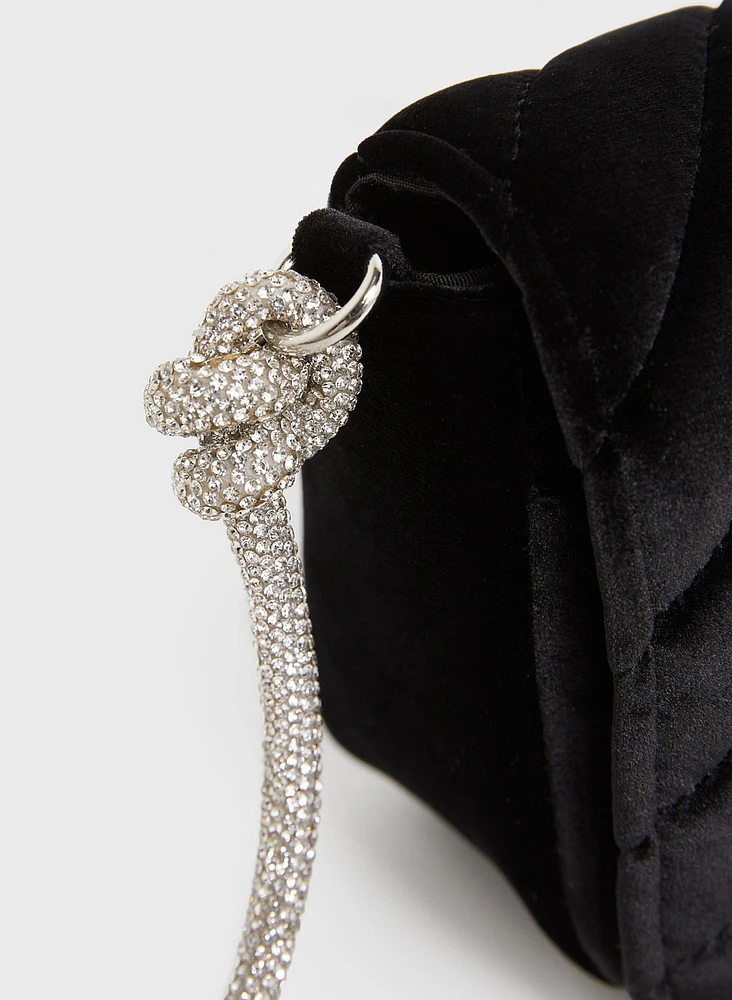Pochette en velours et chaîne en cristal