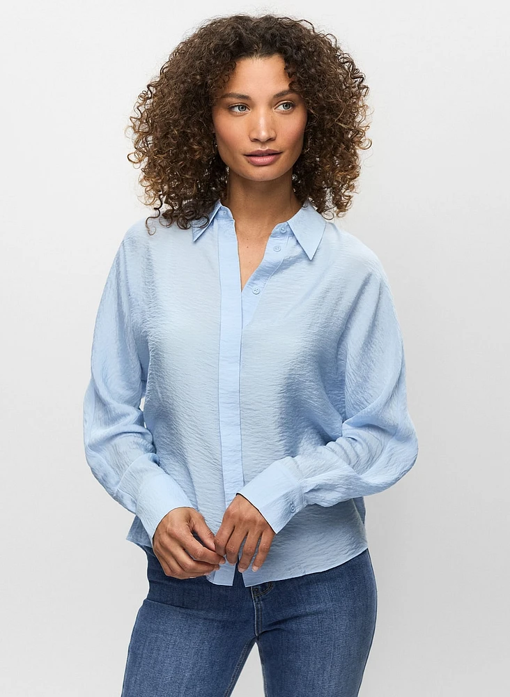 Crinkle Effect Button Front Blouse